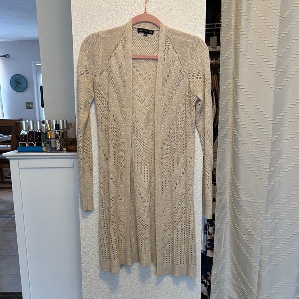 Cream Open Knit Long Cardigan Sweater